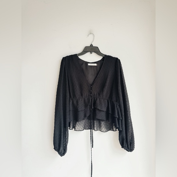 Mustard Seed Black Swiss Dot Cropped Blouse | Whimsy Goth | M - Picture 5 of 6